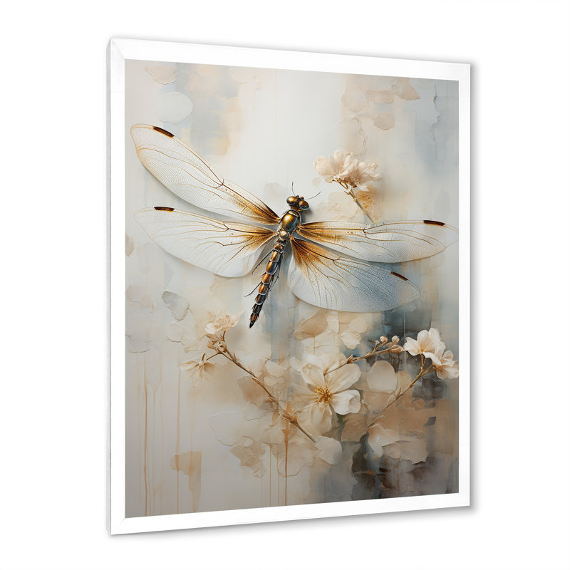 Dragonfly Delight - Dragonfly, reproduction sur toile encadrée, Cadre simple blanc, H 32 po x l 16 po x P 1 po