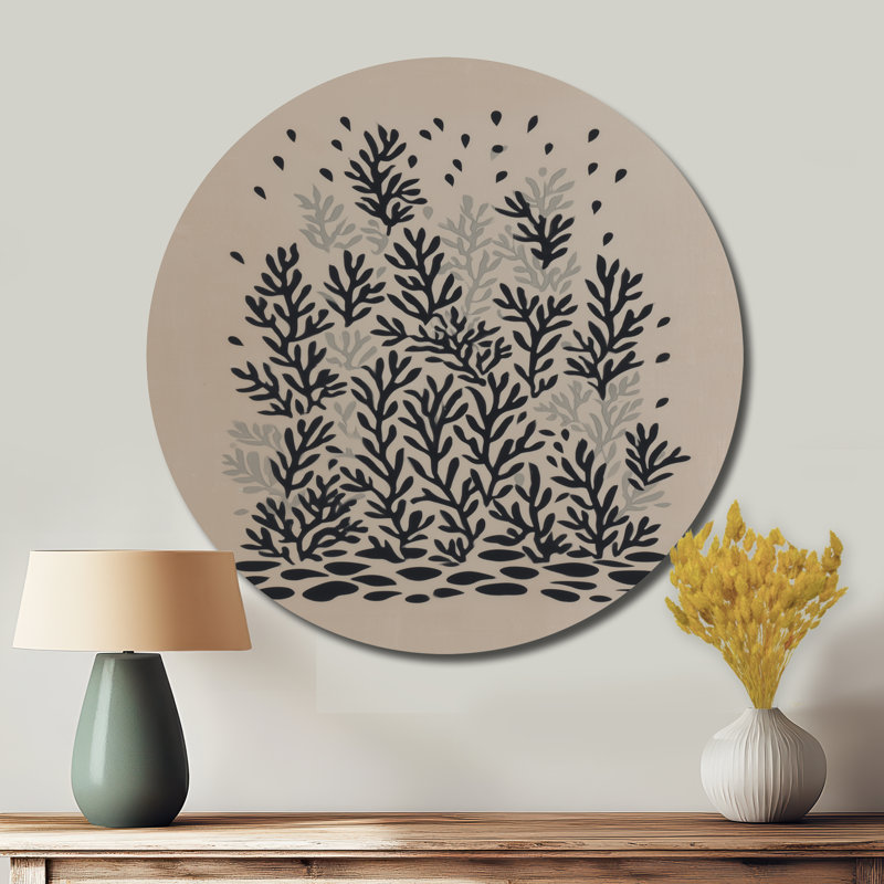 Essence côtière noire et brune - décoration murale ronde en métal corail, L 23 po x H 23 po