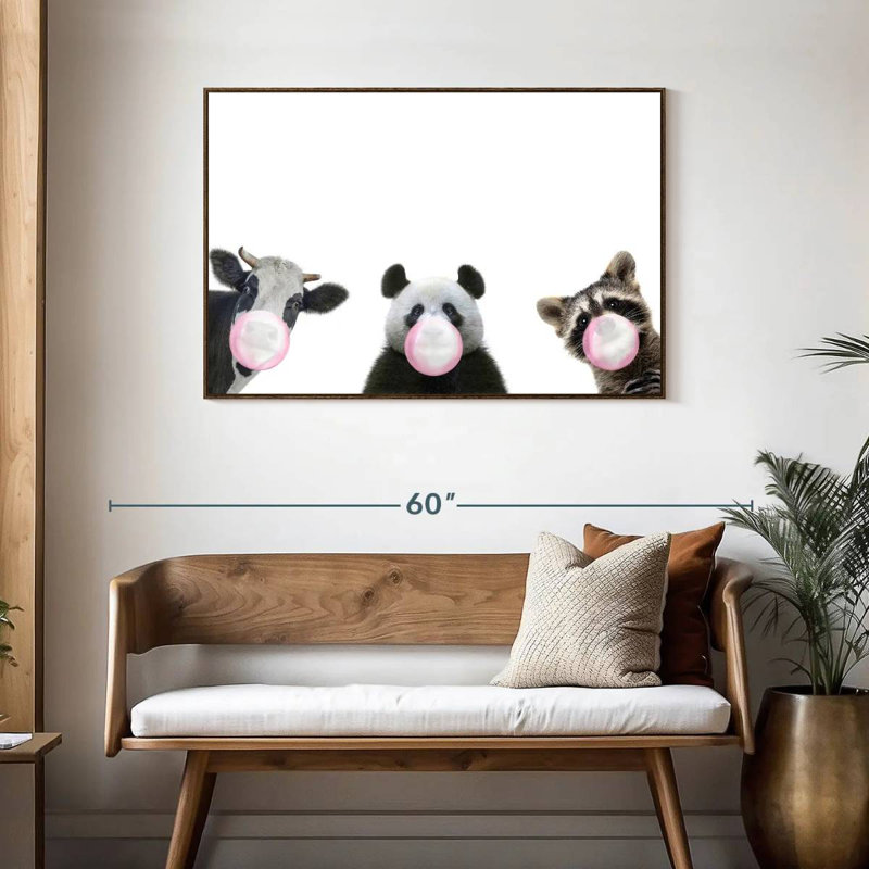 Trois animaux amusants, Cadre flottant en noyer, 43 po x 29 po
