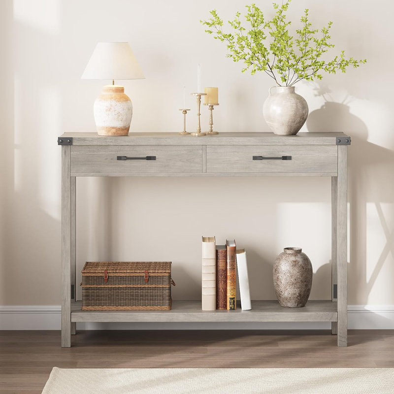 Console de canapé d'entrée étroite avec tiroirs et tablettes pour le rangement dans le couloir, Gris