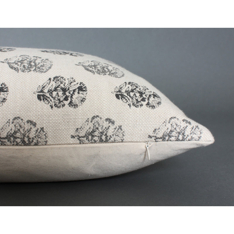 Cream Floral Pillow, Modern Designer Pillows, Charcoal Floral Throw Pillow, 18" x 18"