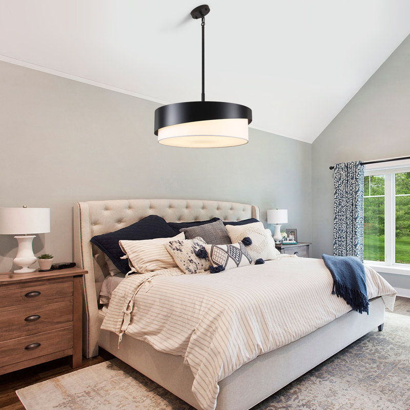21.56" 5-Light Modern Dimmable Drum Chandelier, Matte Black
