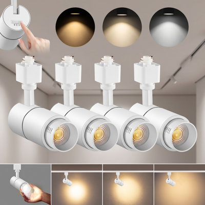 Paquet de 4 luminaires sur rail DEL blancs H-Type 10W, 3 têtes d'éclairage sur rail sélectionnables