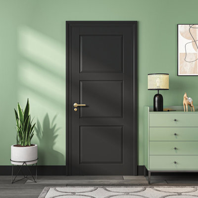 Black 3 Panel Shaker Painted Interior Solid Slab Door Single Regular Panel Bathroom Bedroom Modern Door 28" x 80"