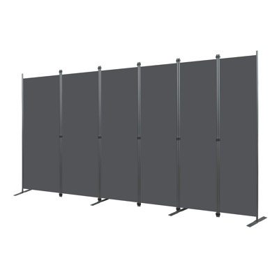 Paravent 6 panneaux d'intimité l 120 po x H 71 po pour l'espace intérieur, structure en métal robuste et cloison autoportante en tissu de polyester pour la chambre à coucher, le bureau et le salon - noir et gris