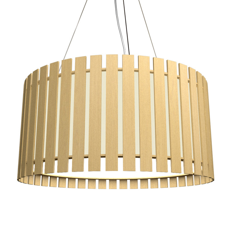 Matte Black Drum Pendant Light with Wood Veneer Shade