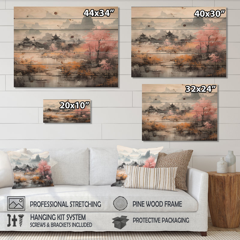 Alva - Paysages, décoration murale sur bois de pin naturel, H 24 po x l 32 po