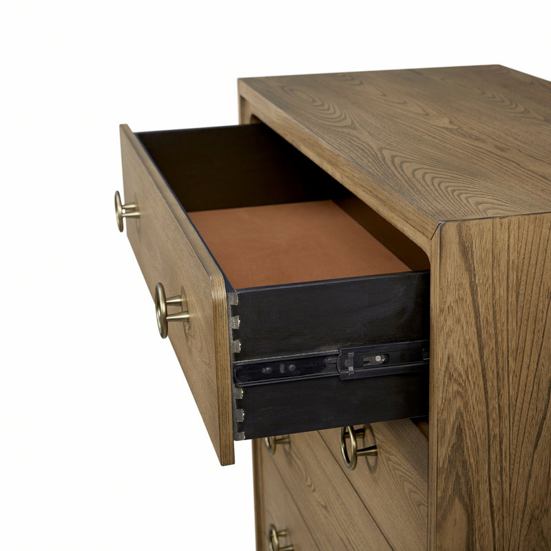 Commode à 5 tiroirs, commode à cadre Wooen avec tiroir supérieur doublé de feutre, commode de rangement pour espace de vie
