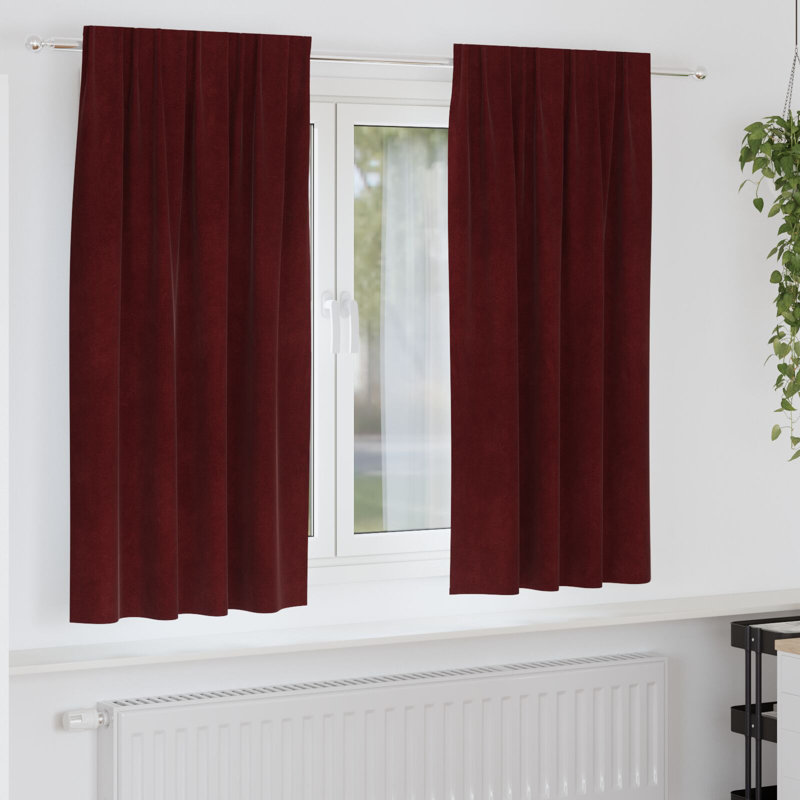 Curtains Polyester 140Cm Sound-Absorbing, 140cm Width x 175cm Drop, Burgundy