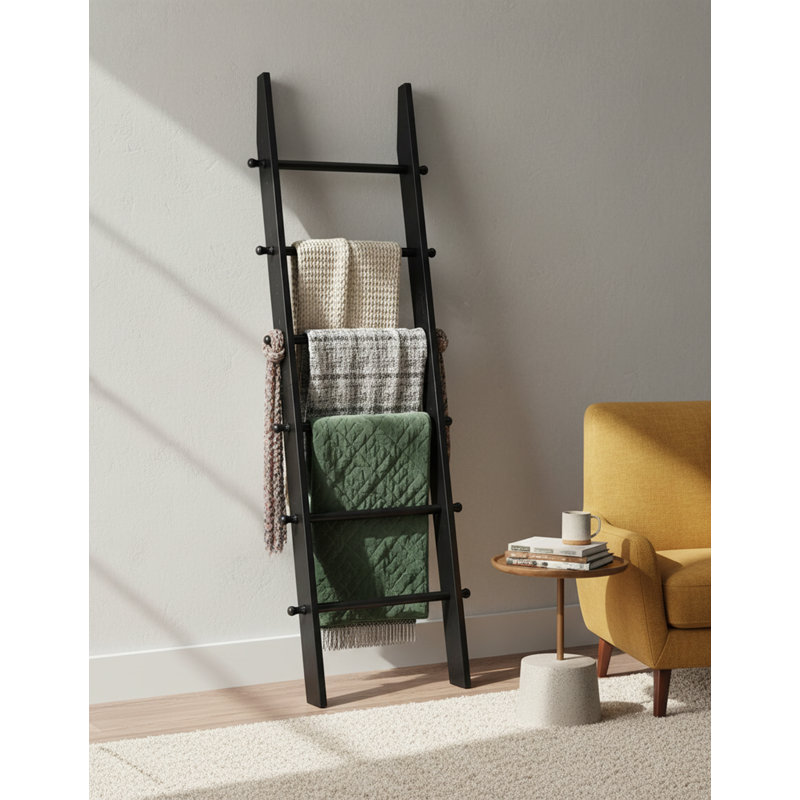 Rustic 6-Tier Wood Blanket Ladder, Black