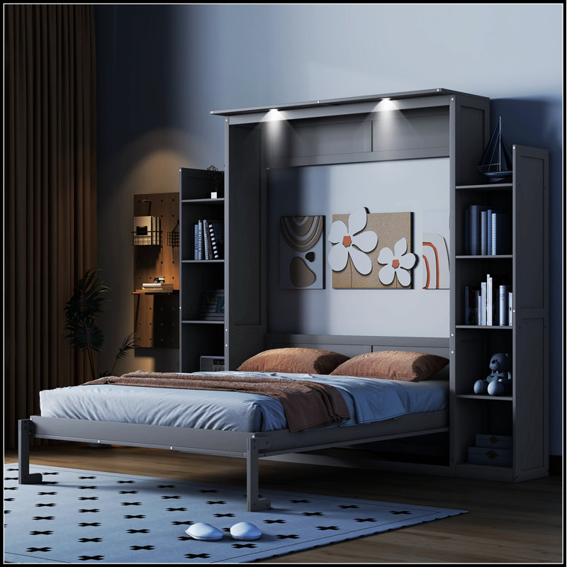 Lit escamotable peu encombrant avec tablettes et lumières DEL pour une vie compacte et une utilisation multifonctionnelle