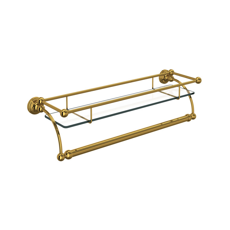 Perrin & Rowe® Wall Mount Glass Vanity Shelf, Unlacquered Brass