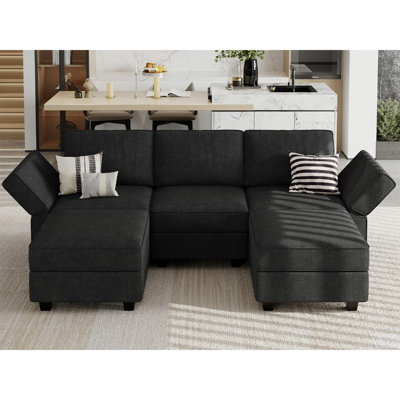 Alyciana U-Shaped Upholstered Sectional Couch Apartment Modular Sofa with Storage Ottoman