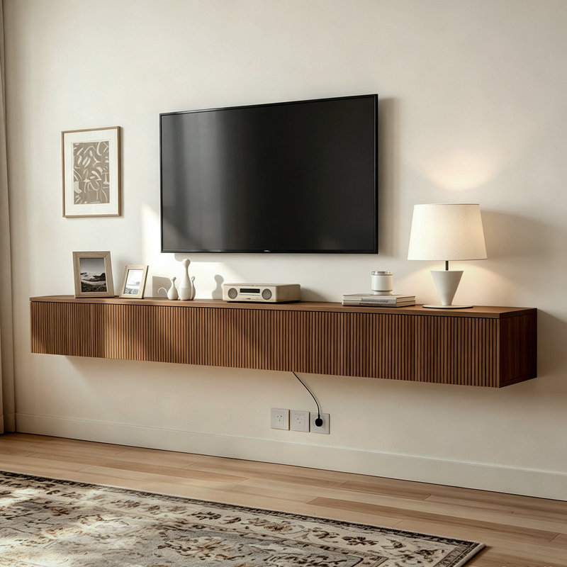 Meuble télé flottant 86,6 po Modern, Brun