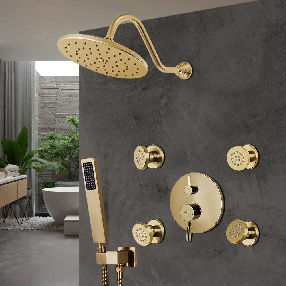 FontanaShowers Bravat Brushed Gold 3 Way Concealed Shower Mixer with ...
