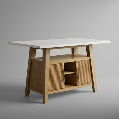 Pillay 60"W Genuine Marble Top Counter Height Table With Storage Base