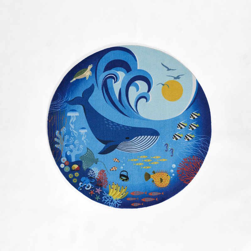 Momeni Playground Ocean Blue Kid Rug Round, Round 4'