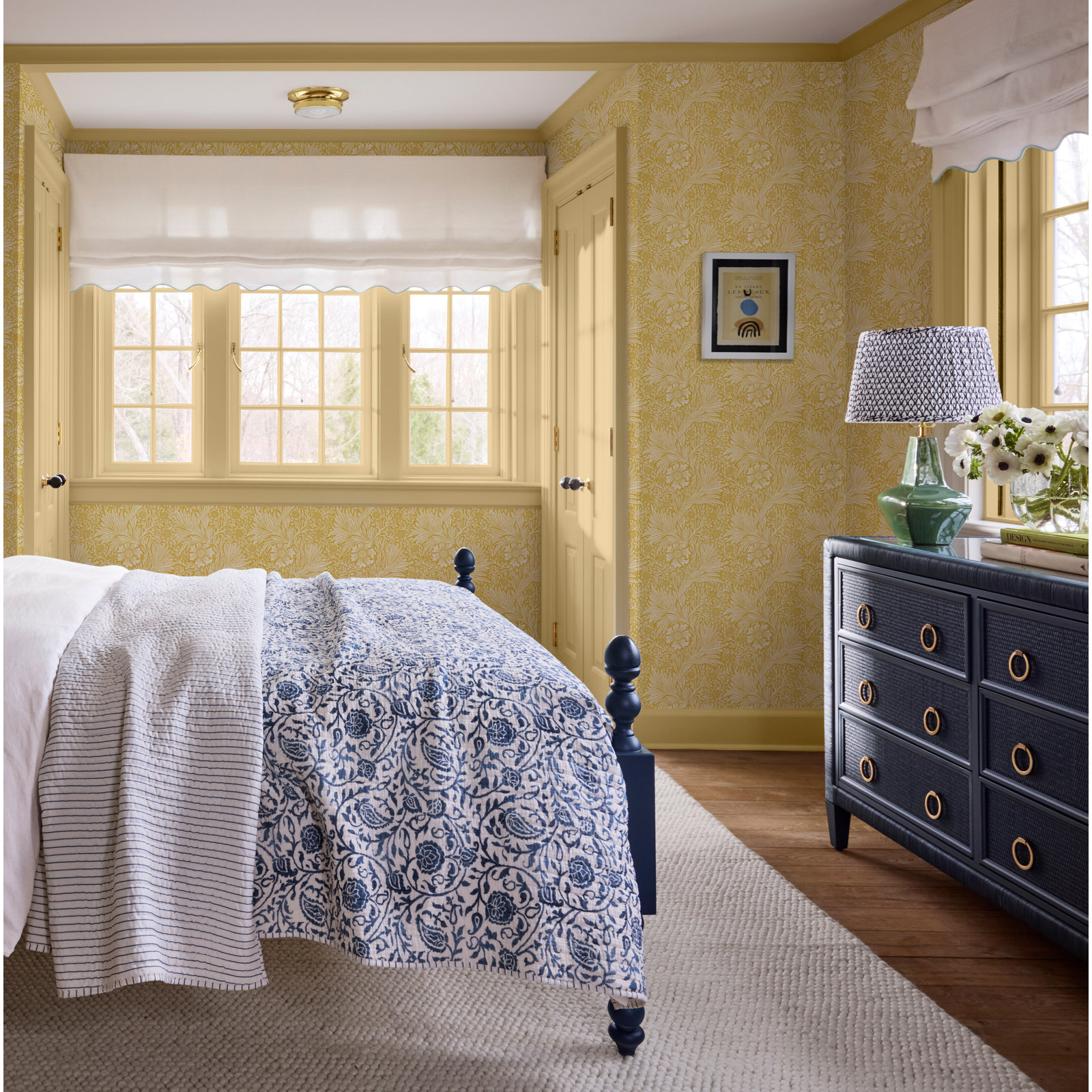 Empire Hardback Lamp Shade with Washer Fitter, Navy/White, 9.5" H x 14" W x 14" D