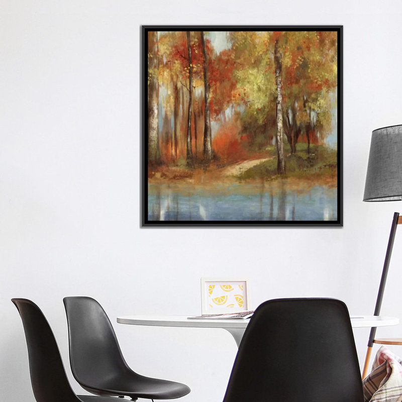 «Indian Summer» par Allison Pearce - reproduction imprimée, H 18 po x l 18 po x P 1,5 po, Toile avec cadre noir, Pas de tapis
