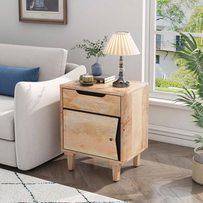 Table de chevet en bois naturel avec 1 tiroir et armoire carrée