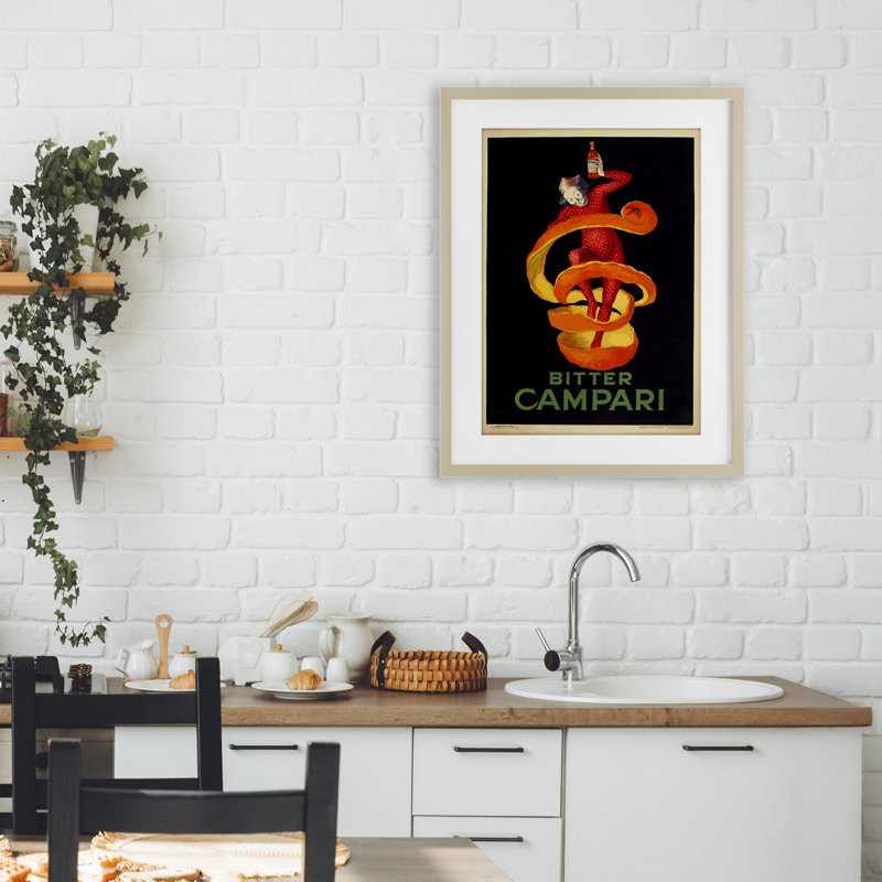 Publicité «Bitter Campari», reproduction sous verre encadrée, conception de Marcus Jules, H 23 po x l 17 po