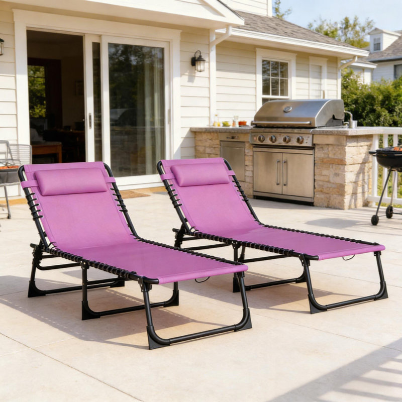 Chaise de bronzage portable, chaise longue pliante d'extérieur, Rose