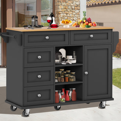 Multifunctional Dining Trolley Rolling Kitchen Cart With Drawers, Cabinets,134×46×92 Cm