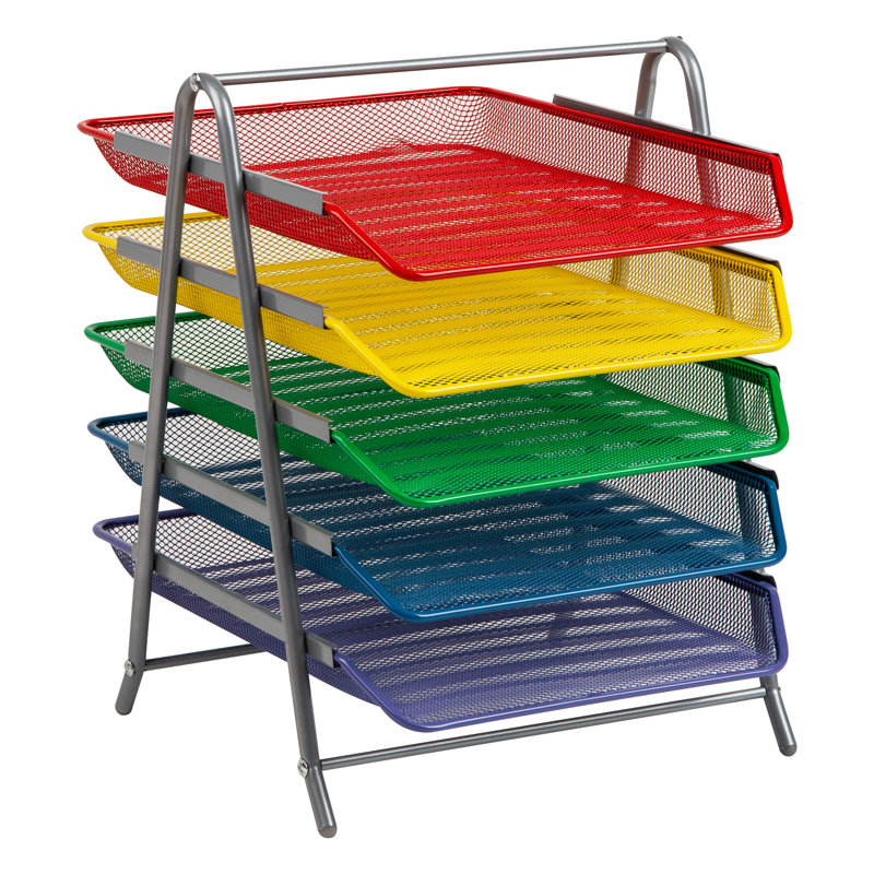 Mind Reader 5-Tier Paper Tray, Desktop Organizer, File Storage, Workspace, Office, Metal Mesh, 11.75"L x 14"W x 15"H, Assorted Colors