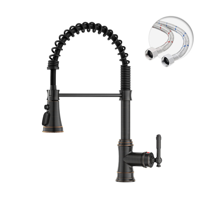 Spring Single Handle Pull-Down Sprayer Kitchen Faucet Deckplate Included In Oil Rubbed Bronze, Oil Rubbed Bronze