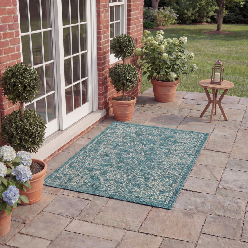 Tapis d'intérieur / extérieur à motif floral Cherene, Rectangle 2 pi x 3 pi 7 po