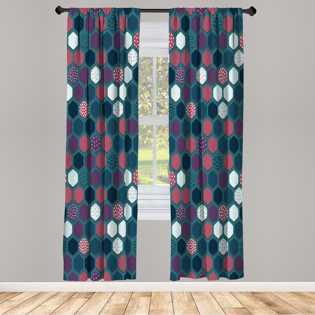 Fenstervorhänge, Leichtes Dekor, Vibrant Hexagon Shapes, Geometrisch, Getrocknete Rose Dunkle Teal