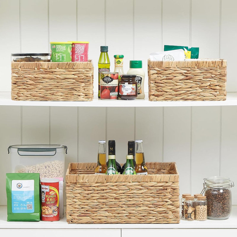 Wicker Basket, Set Of 3 Hand-Woven Storage Baskets For Organizing, Water Hyacinth Wicker Storage Basket Bins With Handles, Small Toilet Paper Storage Baskets For Shelves Pantry Baskets