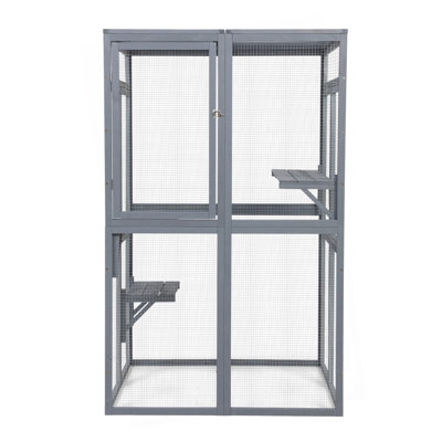 Wooden Cat Catio, Outdoor Cat Enclosure, Cat House With Platforms, Sunshine Board, Hammock, Door, Kitten Cage Condo, Grey