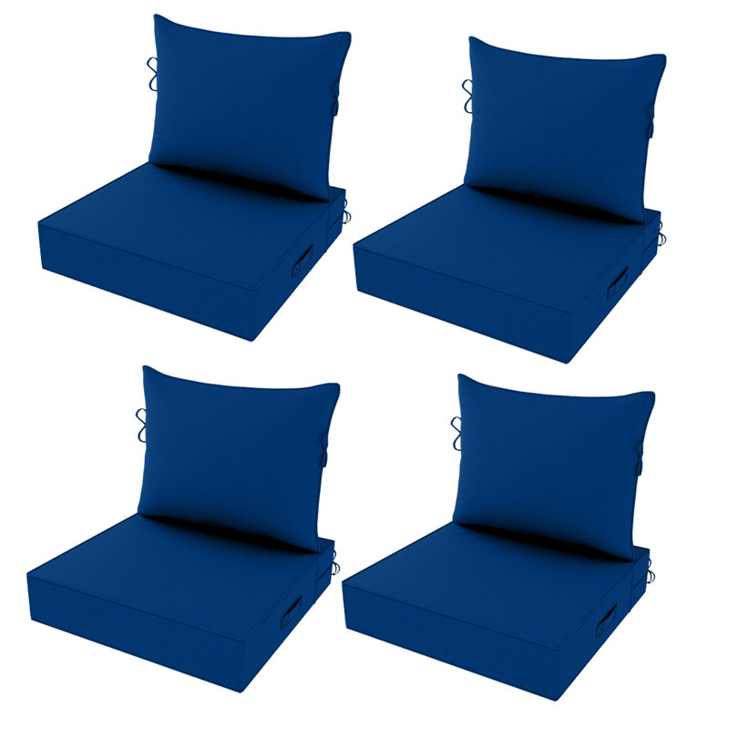 Fade Resistant Outdoor Chair Cushions Set Of 4, 24X28 Deep Seat Patio Cushions, 28D High Resilience Foam Replacement Patio Chair Cushions Set Of 4 With Removable Cover For Sofa, Adirondack Chair, Sectional,Classic Blue