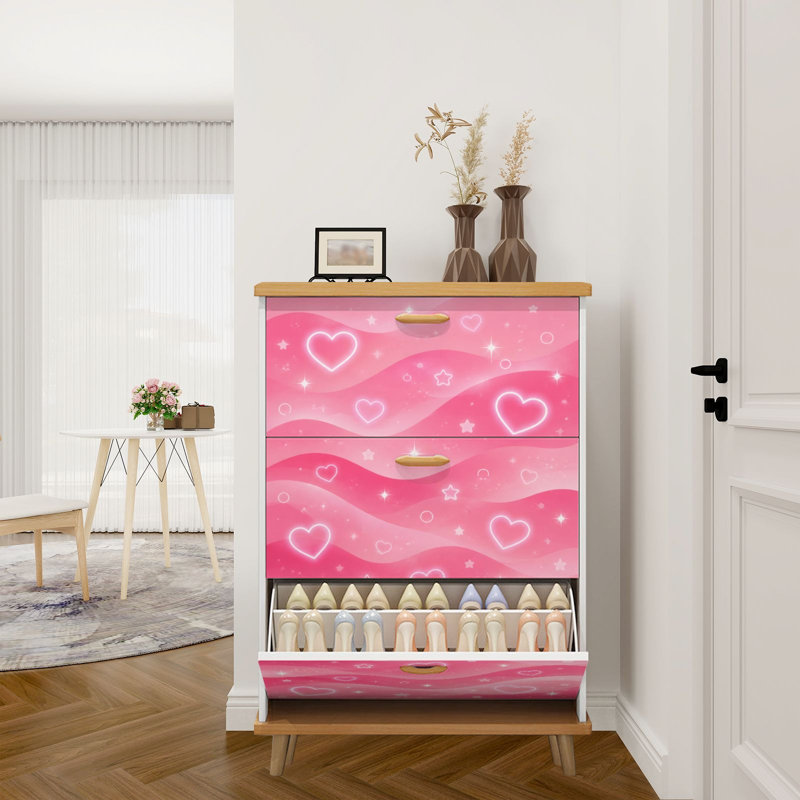 Rangement à chaussures avec 3 tiroirs rabattables pour étagère à chaussures rose