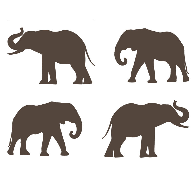Décalcomanie murale motif éléphant, Brun, H 4 po x l 6 po x P 0,01 po