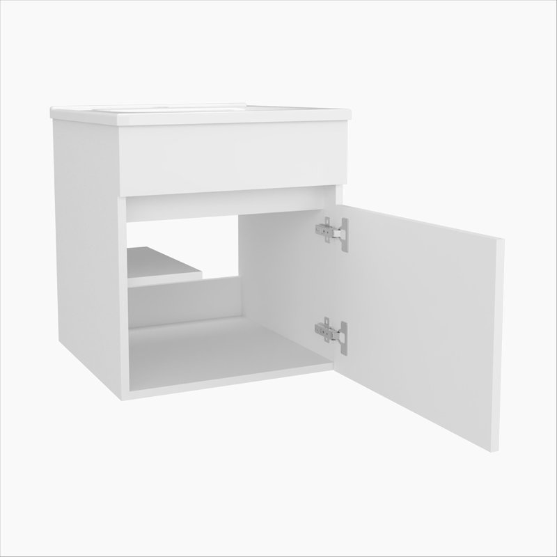 Meuble-lavabo flottant blanc avec lavabo et 1 porte, Blanc