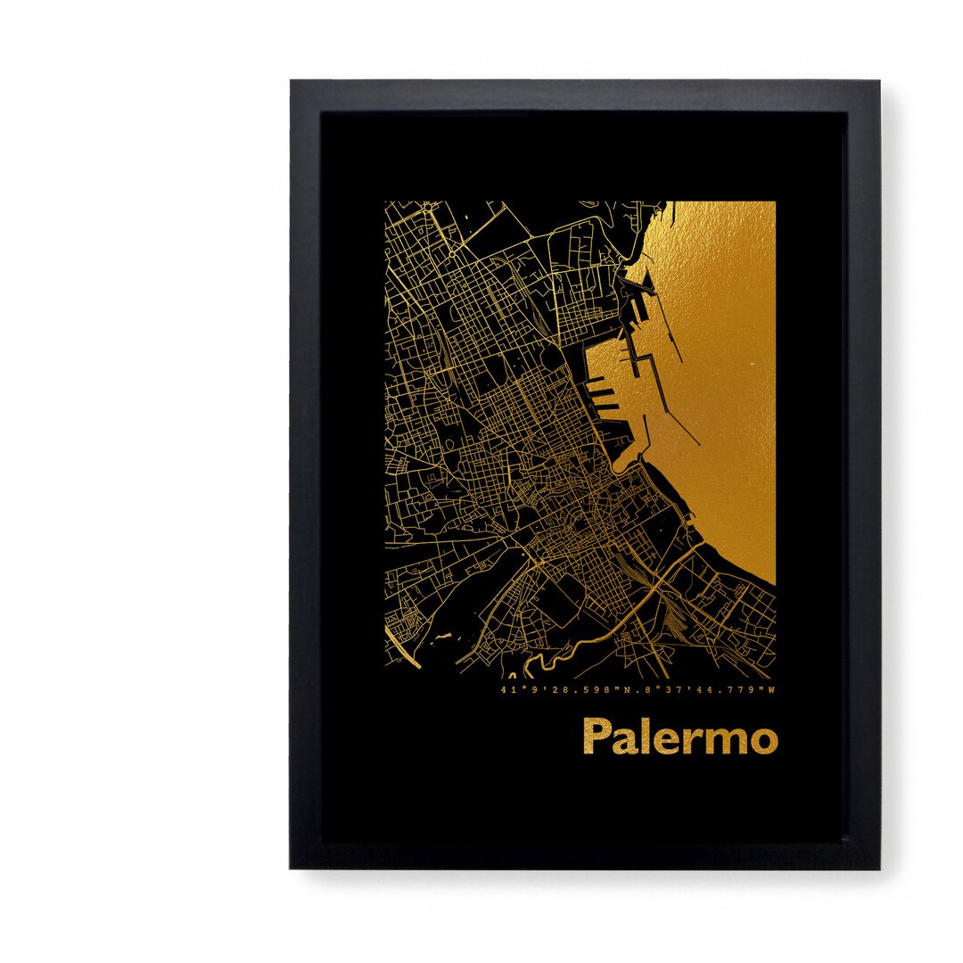 Gerahmtes Papierbild - Grafikdruck „Palermo Map”