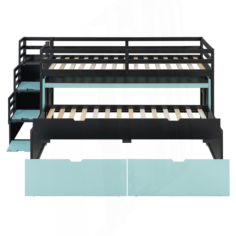 Lit mezzanine simple TG avec bureau coulissant et lit gigogne simple, lit superposé multifonctionnel avec 2 tiroirs de rangement et marches de rangement