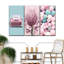 Ensemble de 3 pièces colorées roses sur toile-1514706915