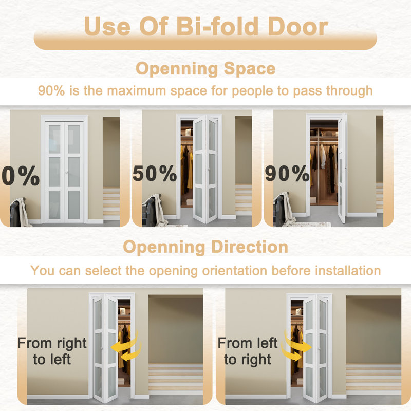 1 Lite Glass and Solid Core Manufactured Wood Bi-fold Doors Include Installation Hardware Kit and Pantry Sticker, 30'' x 80''