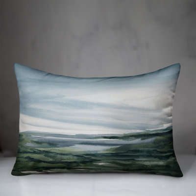 Navy And Green Abstracted Landscape Floormat Indoor / Outdoor Pillow