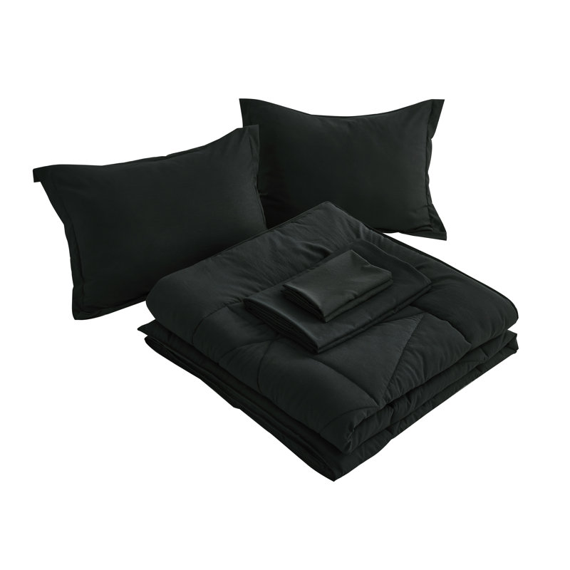 Full Black Microfiber Geometric Bed in a Bag Set