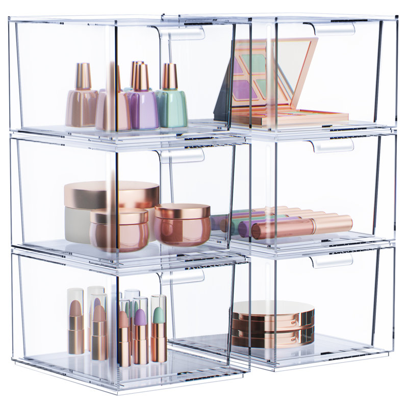  6 Pack Clear Stackable Acrylic Makeup Drawers and Vanity Organizers
