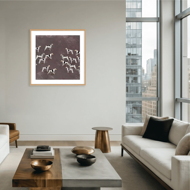 Nature Inspired Modern Ensemble: Sleek Hound Soirée, 36" H x 36" W, Framed Matted Print, Gold