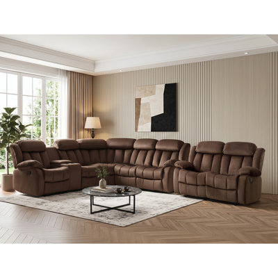 7 - Seater Corner Sectional Sofa With Functional Console & Manual Reclining Loveseat