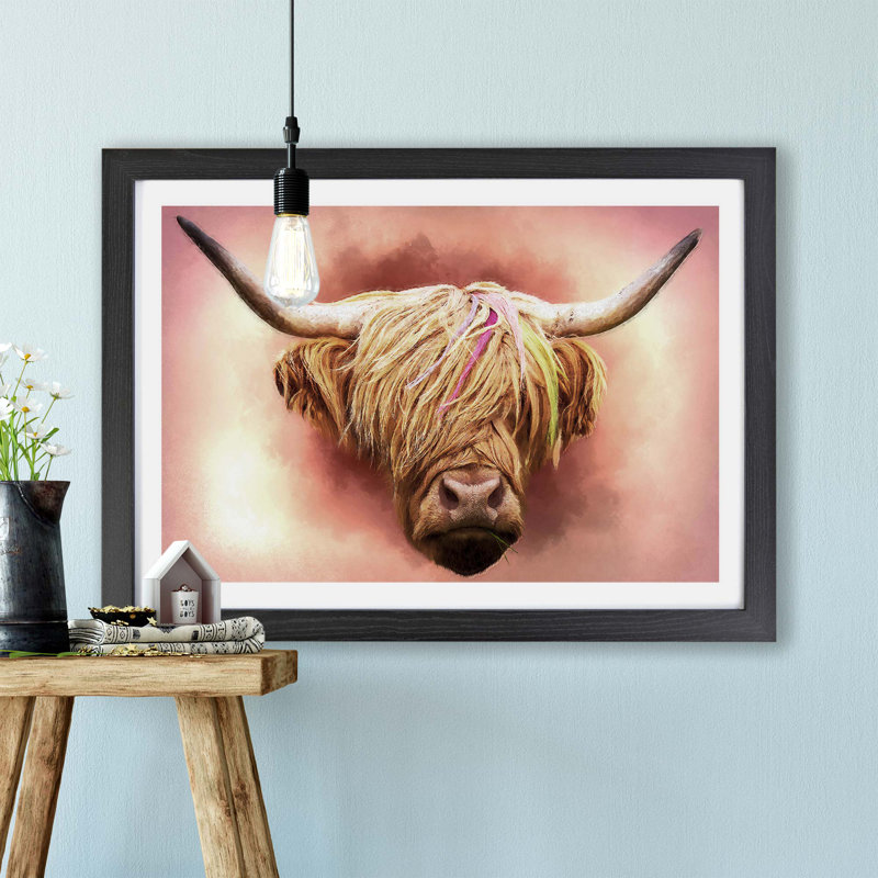 Head of a Highland Cow by Adam BG - Framed Print, 33cm H x 45cm W x 2cm D, Black