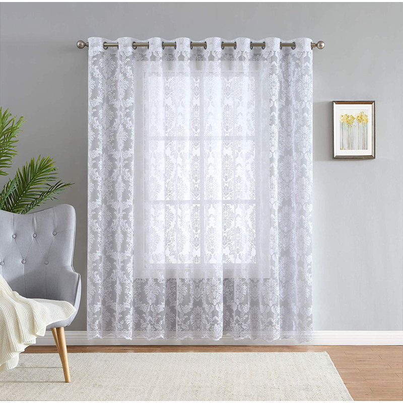 Panneau de rideau simple semi-diaphane avec œillets Lisa, Blanc, L 102 po x L 96 po