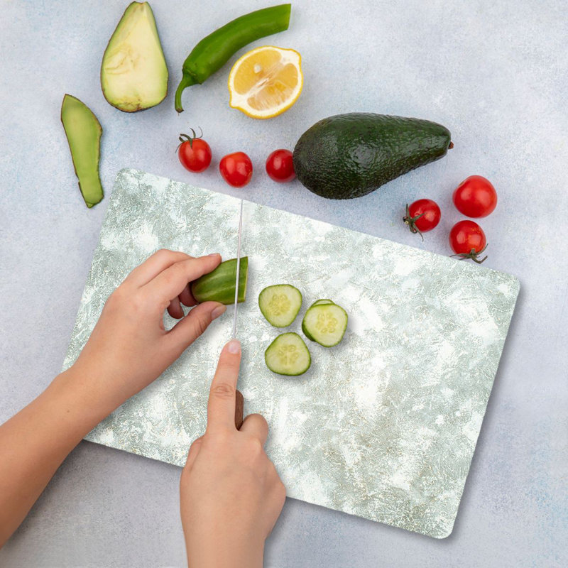 Planche à découper en verre trempé de qualité supérieure 11,8 po x 15,7 po Flourish | Pieds en silicone antibactériens, faciles à nettoyer et antidérapants | 100% verre durable, épaisseur: 0,16 pouce | Idéal pour la préparation de la cuisine, une solution de cuisson sécuritaire et élégante