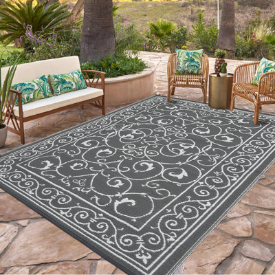 Reversible Outdoor Rug Modern UV Resistant Waterproof Plastic Patio Carpet Easy to Clean, Durable Design - Large Mat for Garden, Lawn, Patio, Porch